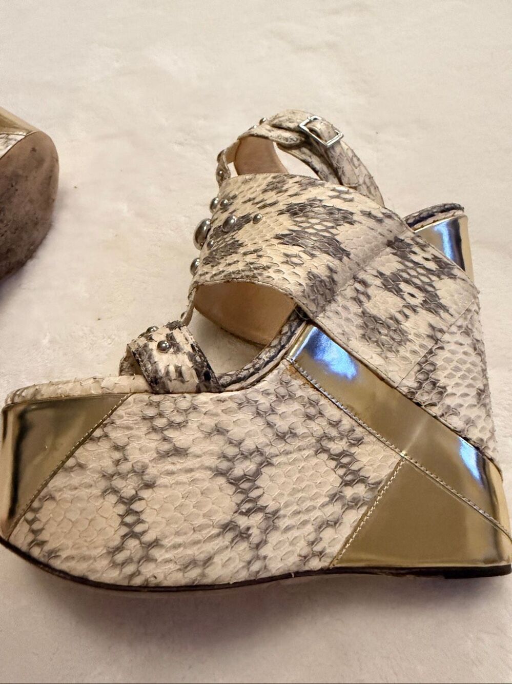 Jimmy Choo Python Print Studded Platform Wedge Sandals EU 36 US 6 - Picture 15 of 15